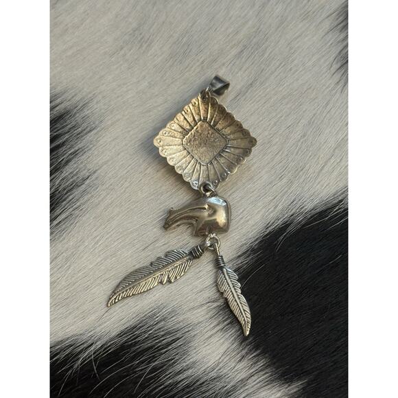 Native American Sterling Silver Inlaid Turquoise Lapis Spiny Bear Dangle Pendant - Picture 6 of 8